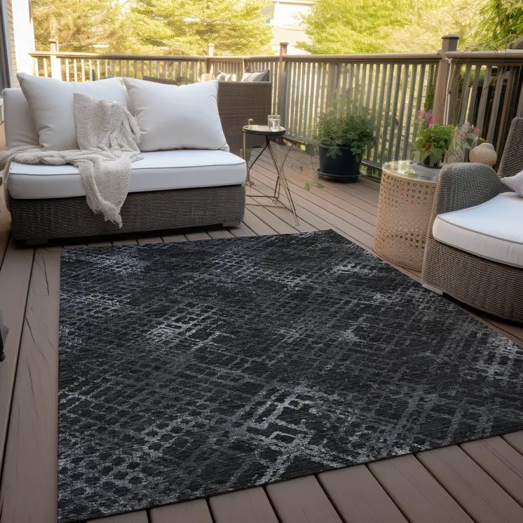 10' X 14' Charcoal Gray And Silver Geometric Washable Indoor Outdoor Area Rug