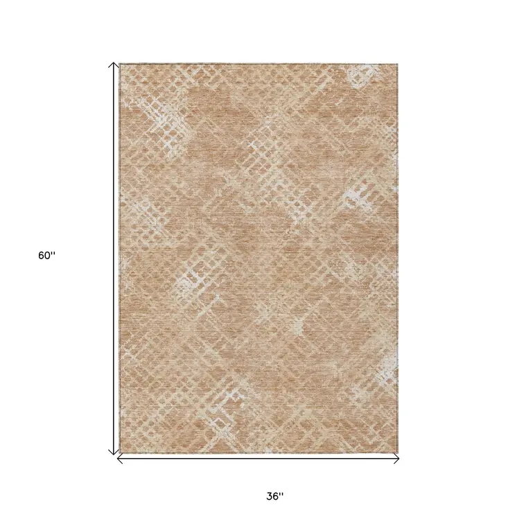 3' X 5' Coral Ivory And Peach Geometric Washable Indoor Outdoor Area Rug