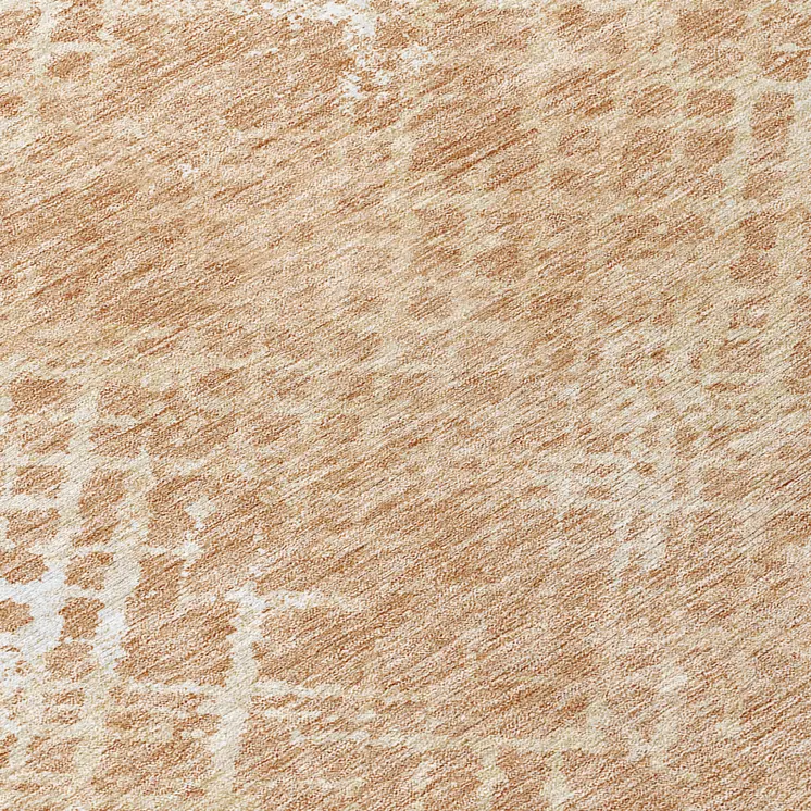 8' Coral Ivory And Peach Round Geometric Washable Indoor Outdoor Area Rug