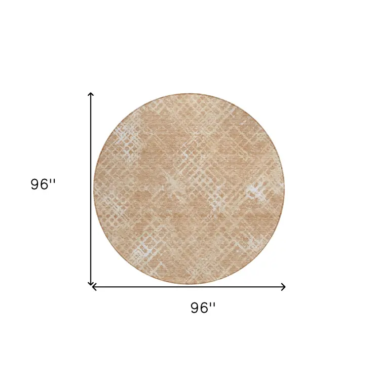 8' Coral Ivory And Peach Round Geometric Washable Indoor Outdoor Area Rug