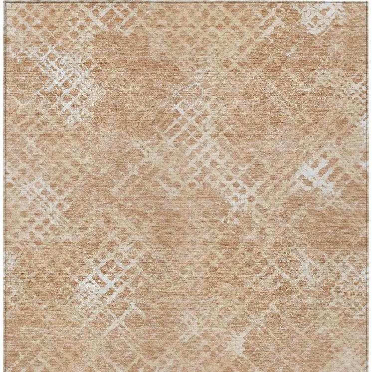 8' X 10' Coral Ivory And Peach Geometric Washable Indoor Outdoor Area Rug