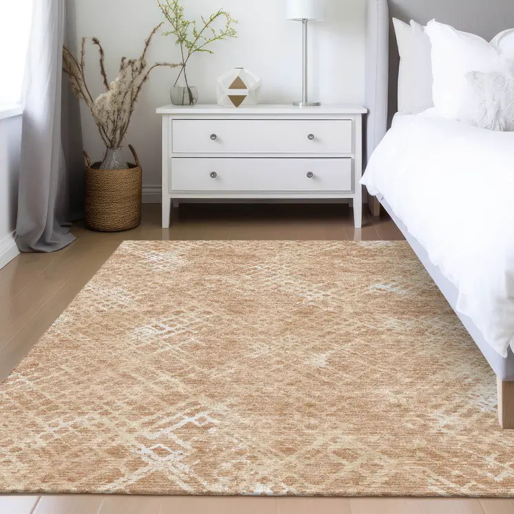8' X 10' Coral Ivory And Peach Geometric Washable Indoor Outdoor Area Rug