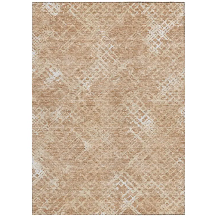 9' X 12' Coral Ivory And Peach Geometric Washable Indoor Outdoor Area Rug