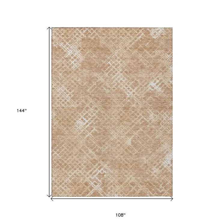 9' X 12' Coral Ivory And Peach Geometric Washable Indoor Outdoor Area Rug