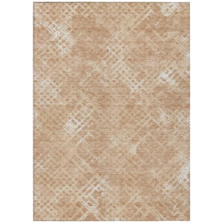 9' X 12' Coral Ivory And Peach Geometric Washable Indoor Outdoor Area Rug