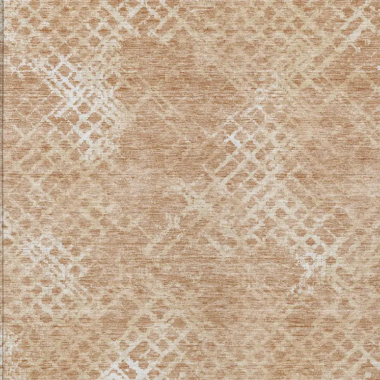9' X 12' Coral Ivory And Peach Geometric Washable Indoor Outdoor Area Rug