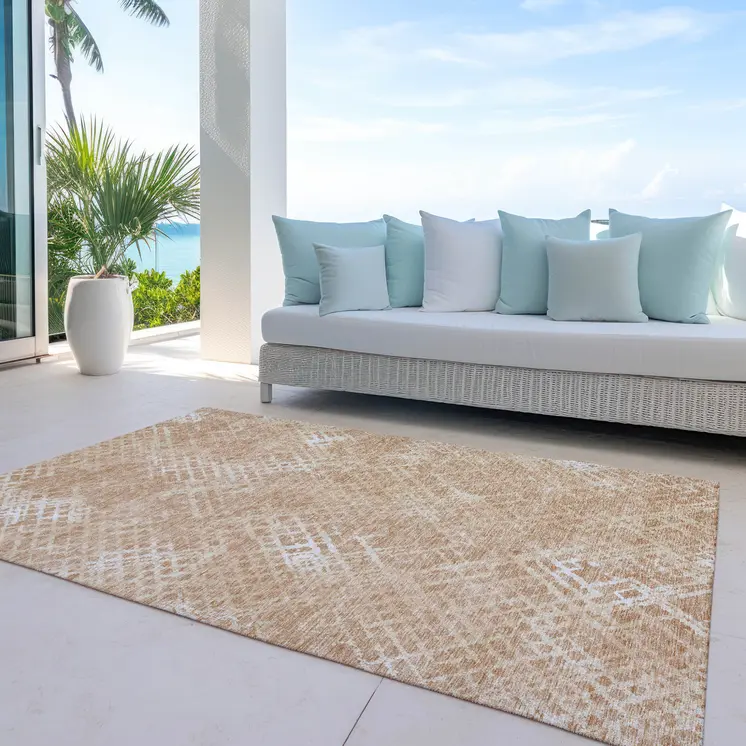 10' X 14' Coral Ivory And Peach Geometric Washable Indoor Outdoor Area Rug