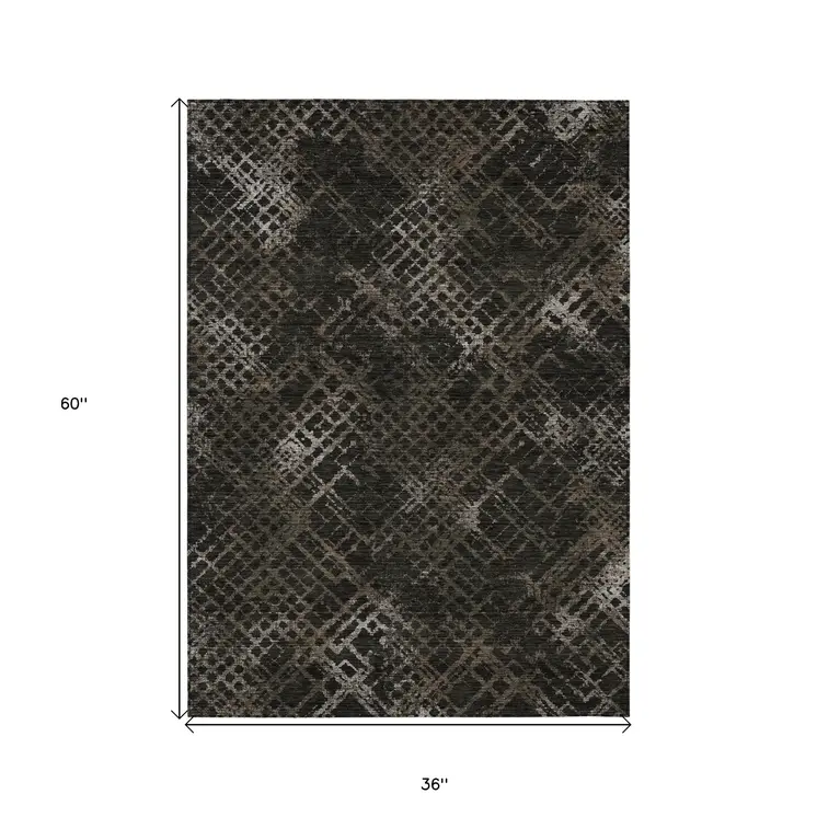 3' X 5' Brown And Chocolate Geometric Washable Indoor Outdoor Area Rug