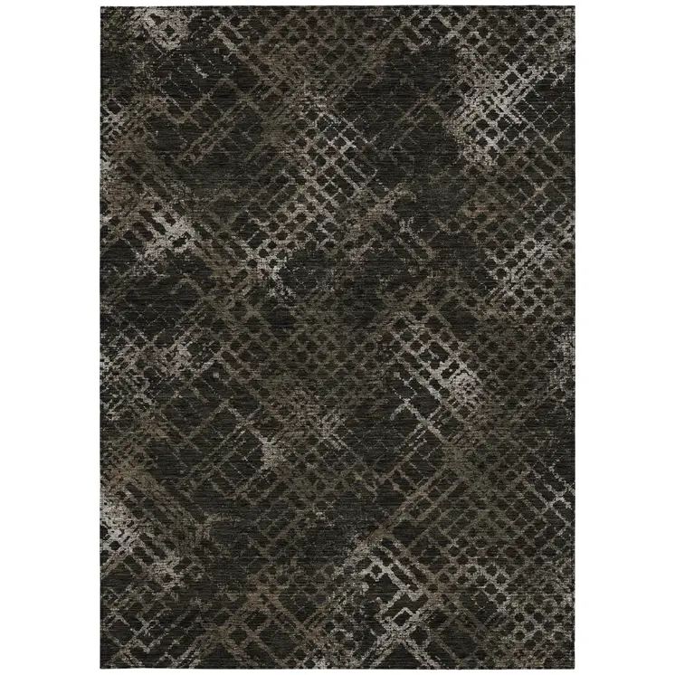 3' X 5' Brown And Chocolate Geometric Washable Indoor Outdoor Area Rug