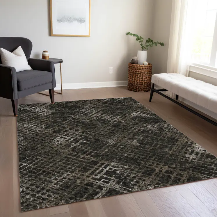 3' X 5' Brown And Chocolate Geometric Washable Indoor Outdoor Area Rug