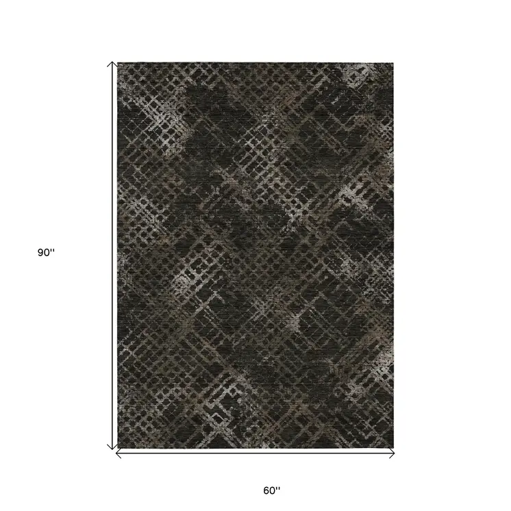5' X 8' Brown And Chocolate Geometric Washable Indoor Outdoor Area Rug