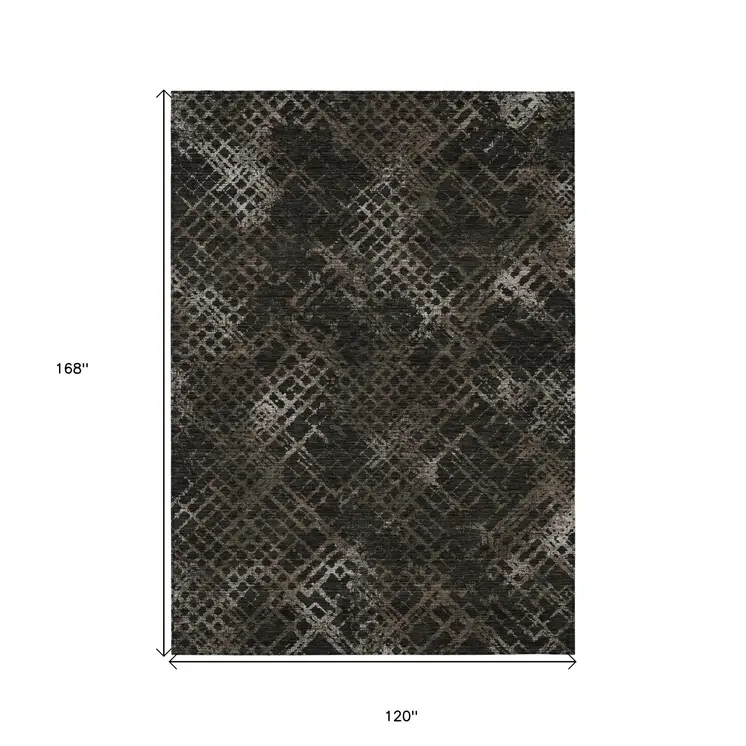 10' X 14' Brown And Chocolate Geometric Washable Indoor Outdoor Area Rug