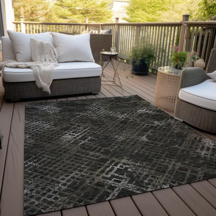 10' X 14' Brown And Chocolate Geometric Washable Indoor Outdoor Area Rug