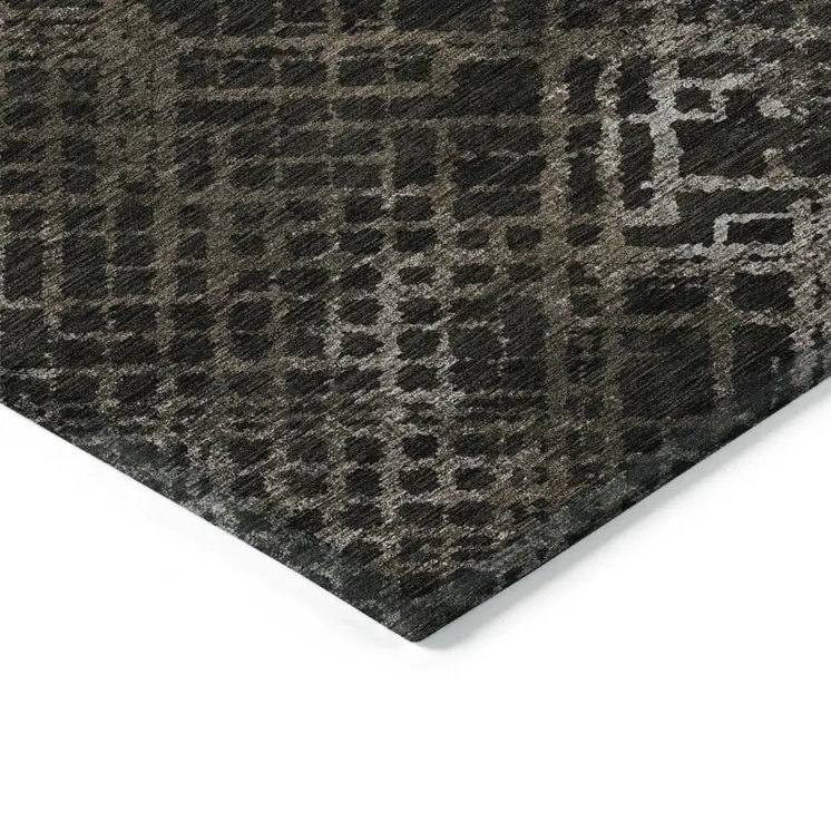 10' X 14' Brown And Chocolate Geometric Washable Indoor Outdoor Area Rug