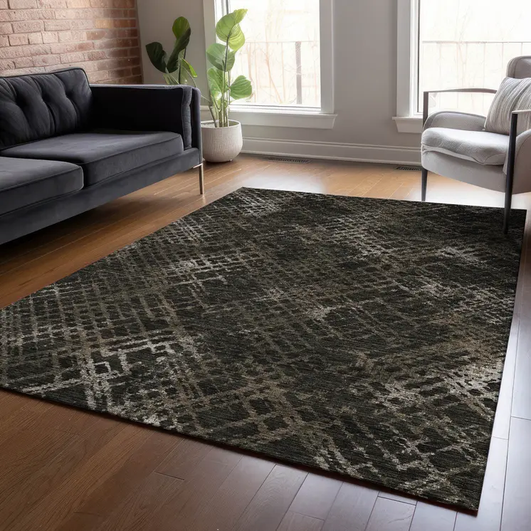 10' X 14' Brown And Chocolate Geometric Washable Indoor Outdoor Area Rug