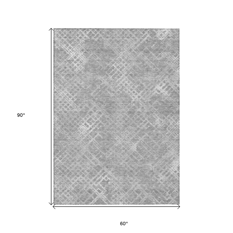 5' X 8' Gray And Silver Geometric Washable Indoor Outdoor Area Rug