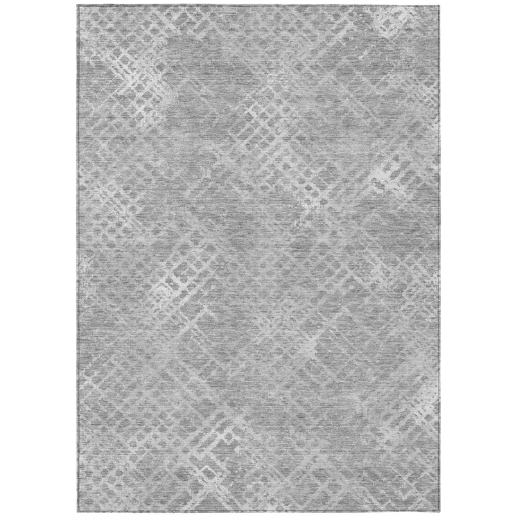 5' X 8' Gray And Silver Geometric Washable Indoor Outdoor Area Rug