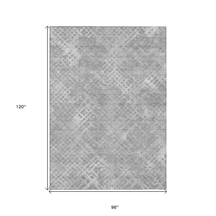 8' X 10' Gray And Silver Geometric Washable Indoor Outdoor Area Rug