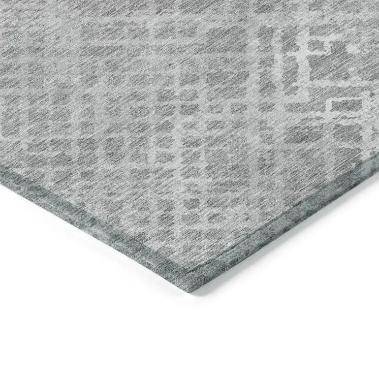 8' X 10' Gray And Silver Geometric Washable Indoor Outdoor Area Rug