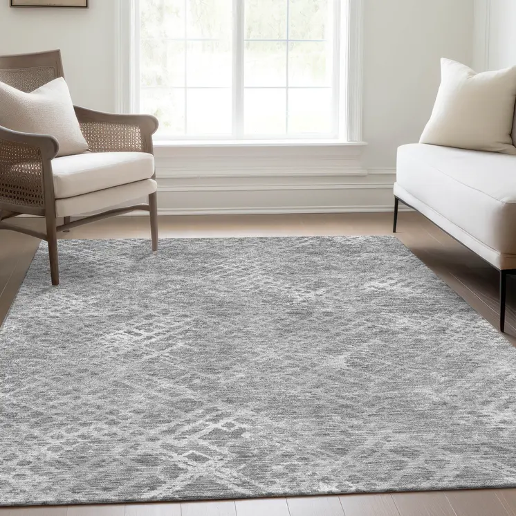 8' X 10' Gray And Silver Geometric Washable Indoor Outdoor Area Rug