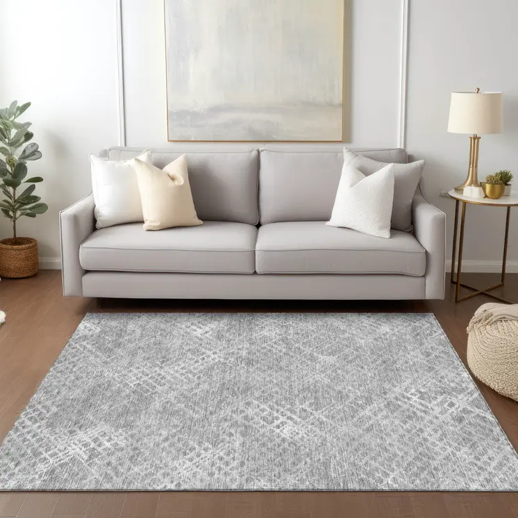 10' X 14' Gray And Silver Geometric Washable Indoor Outdoor Area Rug