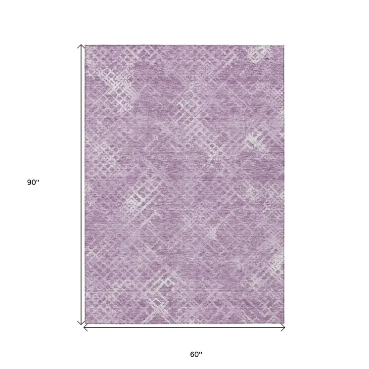 5' X 8' Lavender Purple And Ivory Geometric Washable Indoor Outdoor Area Rug