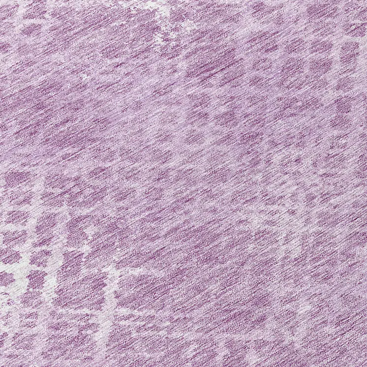 8' Lavender Purple And Ivory Round Geometric Washable Indoor Outdoor Area Rug