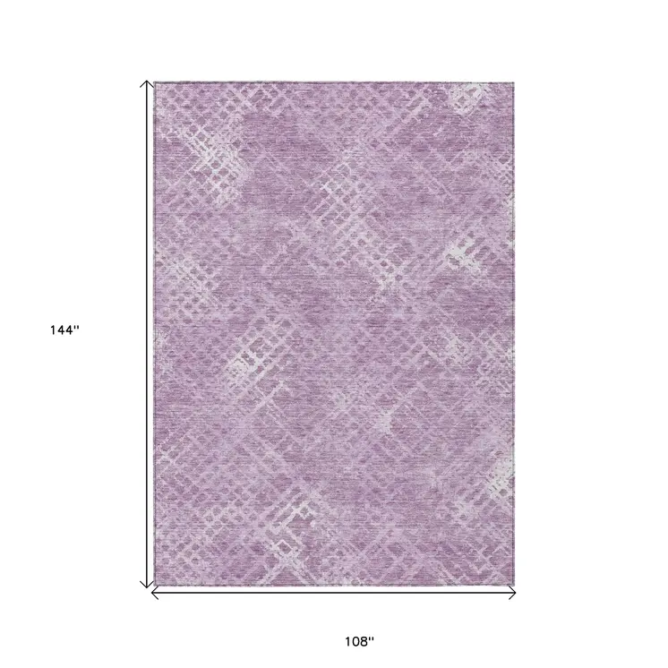 9' X 12' Lavender Purple And Ivory Geometric Washable Indoor Outdoor Area Rug
