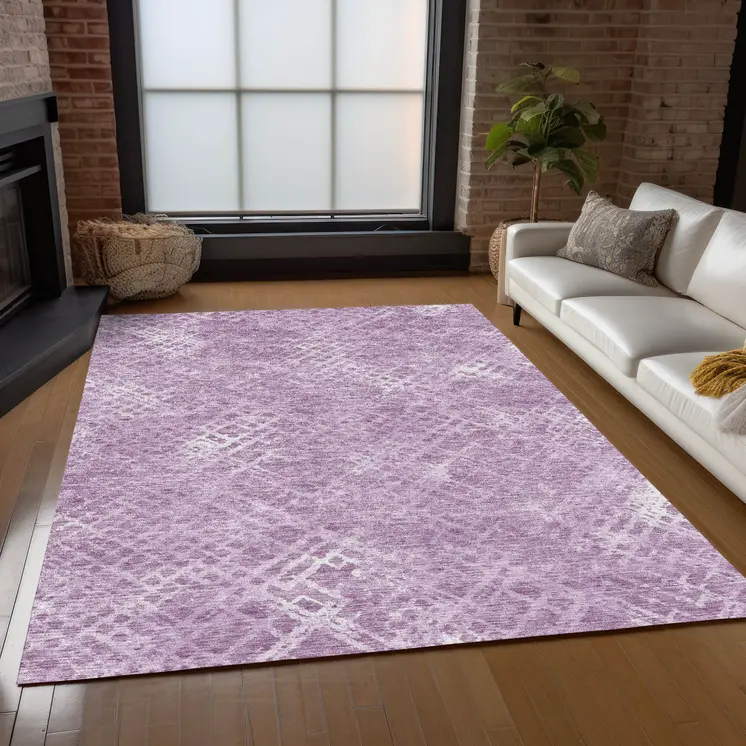 9' X 12' Lavender Purple And Ivory Geometric Washable Indoor Outdoor Area Rug