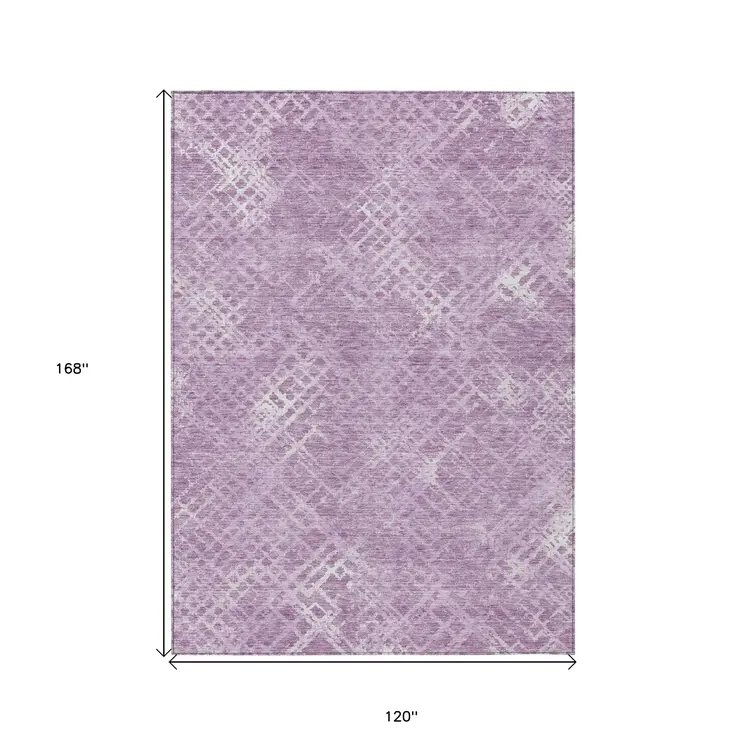 10' X 14' Lavender Purple And Ivory Geometric Washable Indoor Outdoor Area Rug