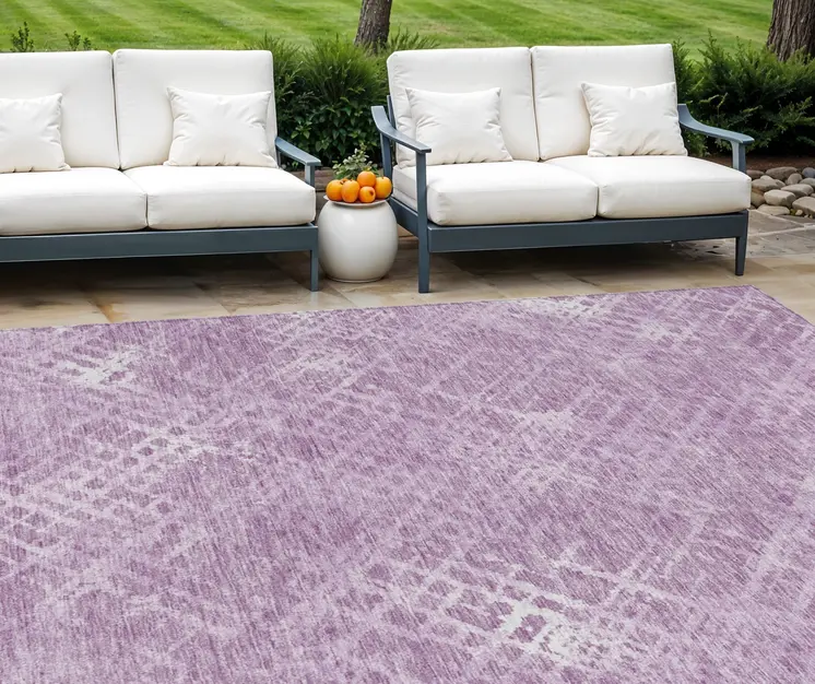 10' X 14' Lavender Purple And Ivory Geometric Washable Indoor Outdoor Area Rug