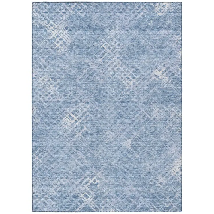 3' X 5' Sky Blue And Denim Blue Geometric Washable Indoor Outdoor Area Rug