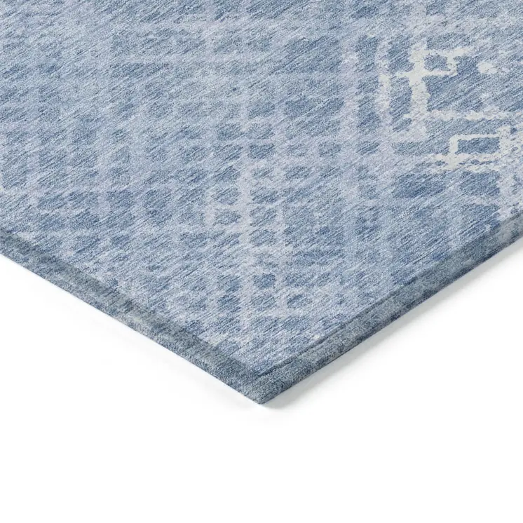 5' X 8' Sky Blue And Denim Blue Geometric Washable Indoor Outdoor Area Rug