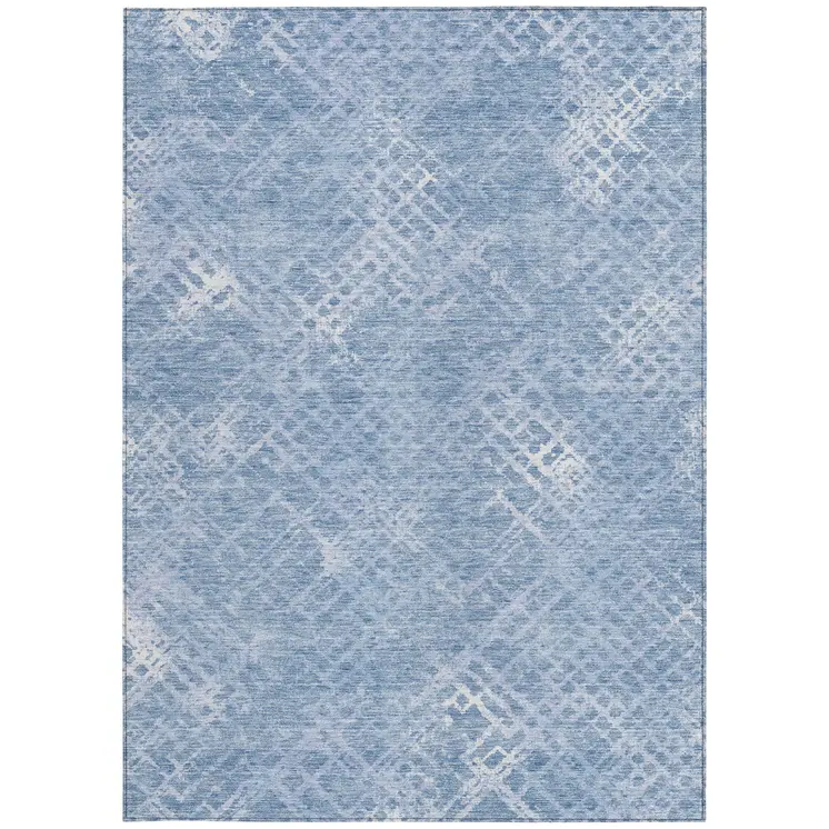 5' X 8' Sky Blue And Denim Blue Geometric Washable Indoor Outdoor Area Rug