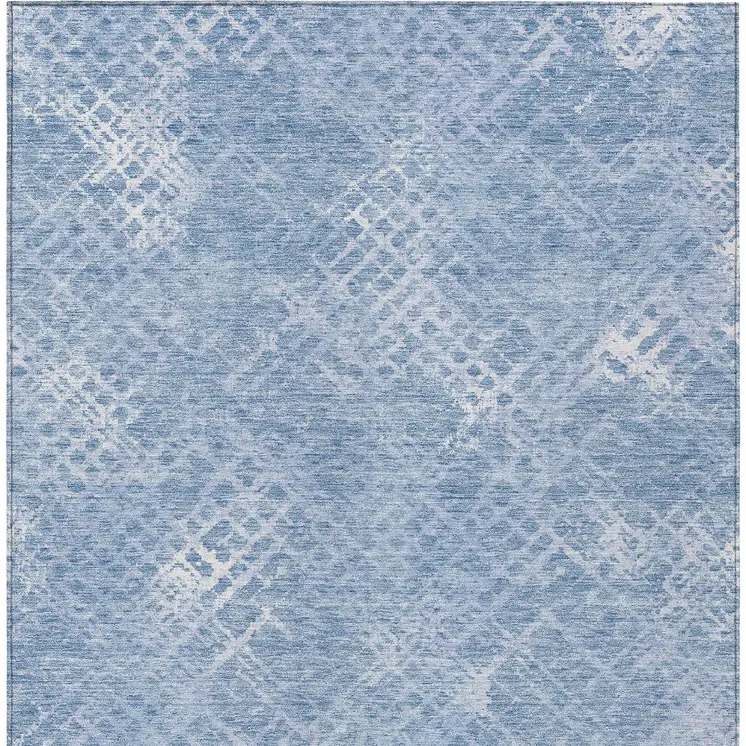 8' X 10' Sky Blue And Denim Blue Geometric Washable Indoor Outdoor Area Rug