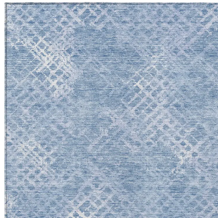 8' X 10' Sky Blue And Denim Blue Geometric Washable Indoor Outdoor Area Rug
