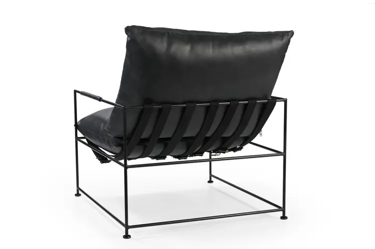28" Black Genuine Leather Distressed Arm Chair