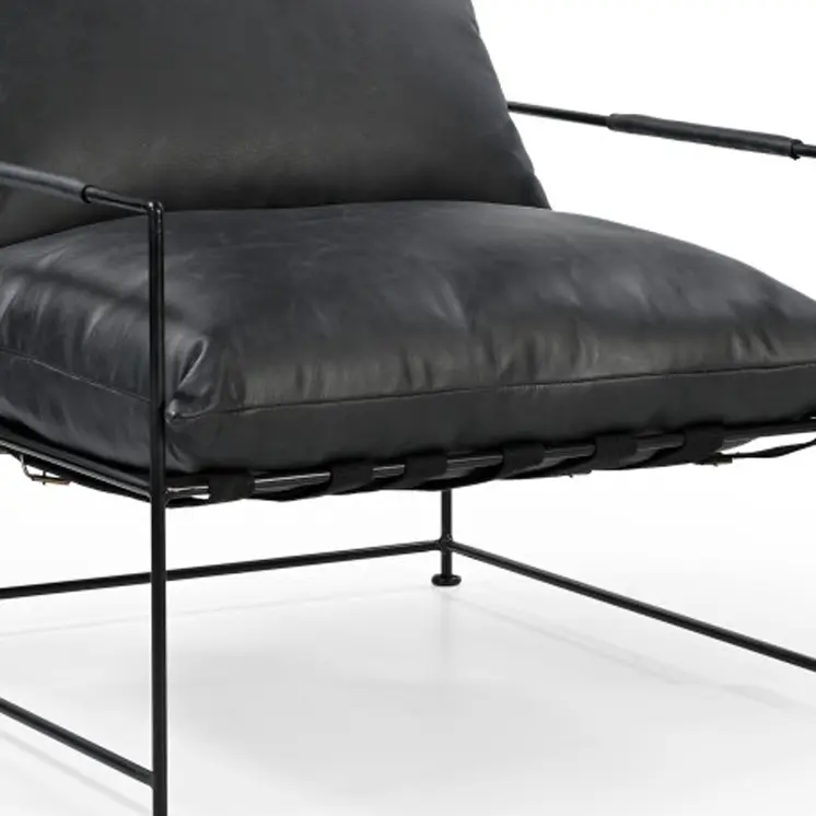 28" Black Genuine Leather Distressed Arm Chair