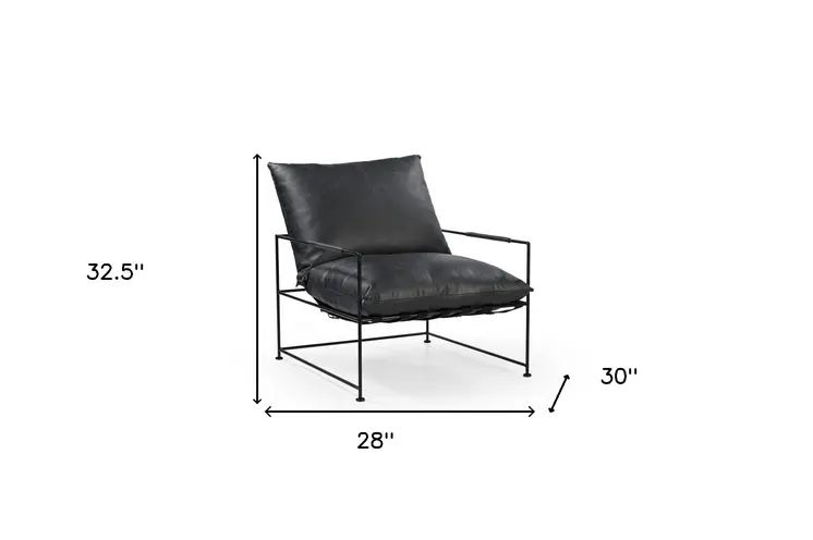 28" Black Genuine Leather Distressed Arm Chair