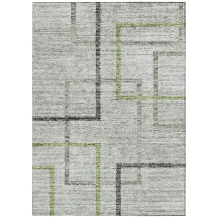 5' X 8' Green And Charcoal Geometric Washable Indoor Outdoor Area Rug
