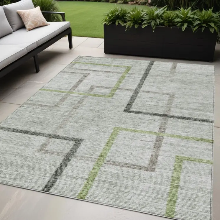 5' X 8' Green And Charcoal Geometric Washable Indoor Outdoor Area Rug