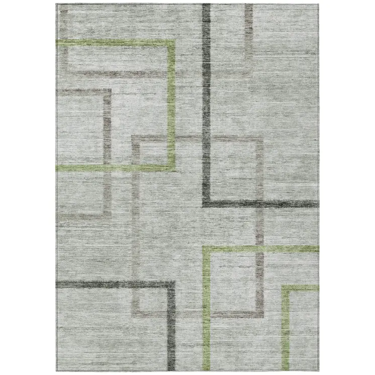 5' X 8' Green And Charcoal Geometric Washable Indoor Outdoor Area Rug