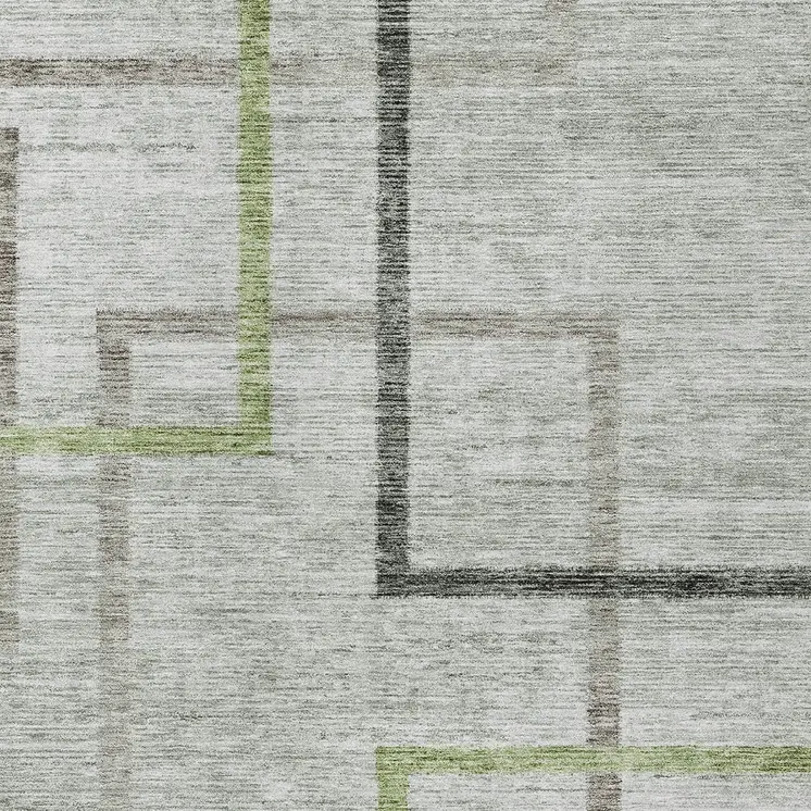 5' X 8' Green And Charcoal Geometric Washable Indoor Outdoor Area Rug