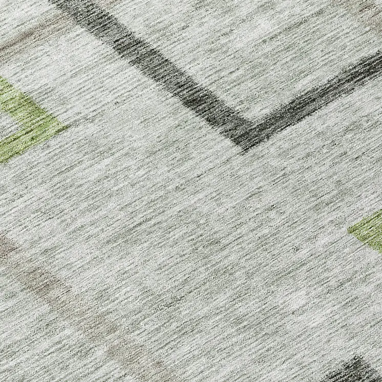 8' Green And Charcoal Round Geometric Washable Indoor Outdoor Area Rug