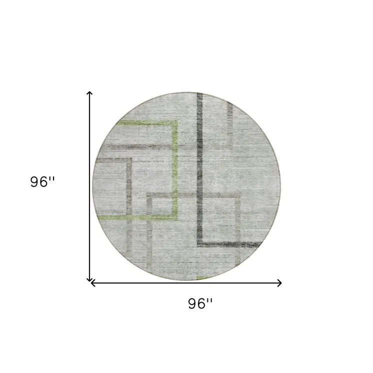 8' Green And Charcoal Round Geometric Washable Indoor Outdoor Area Rug