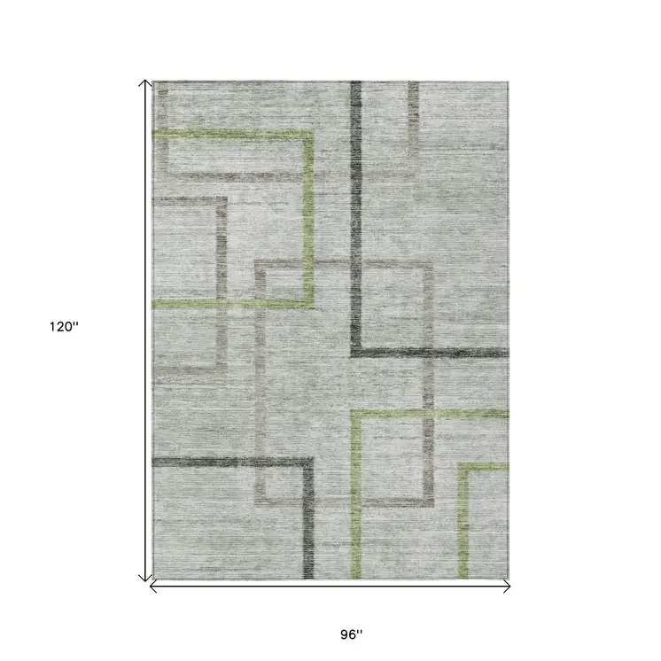 8' X 10' Green And Charcoal Geometric Washable Indoor Outdoor Area Rug