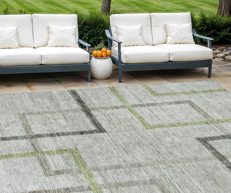 8' X 10' Green And Charcoal Geometric Washable Indoor Outdoor Area Rug
