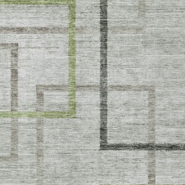 9' X 12' Green And Charcoal Geometric Washable Indoor Outdoor Area Rug