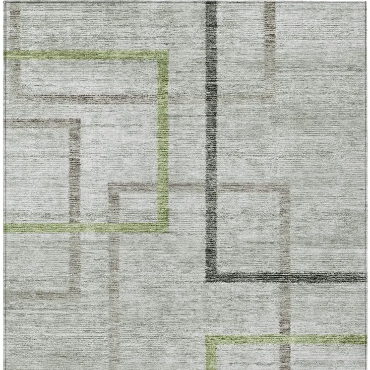 10' X 14' Green And Charcoal Geometric Washable Indoor Outdoor Area Rug