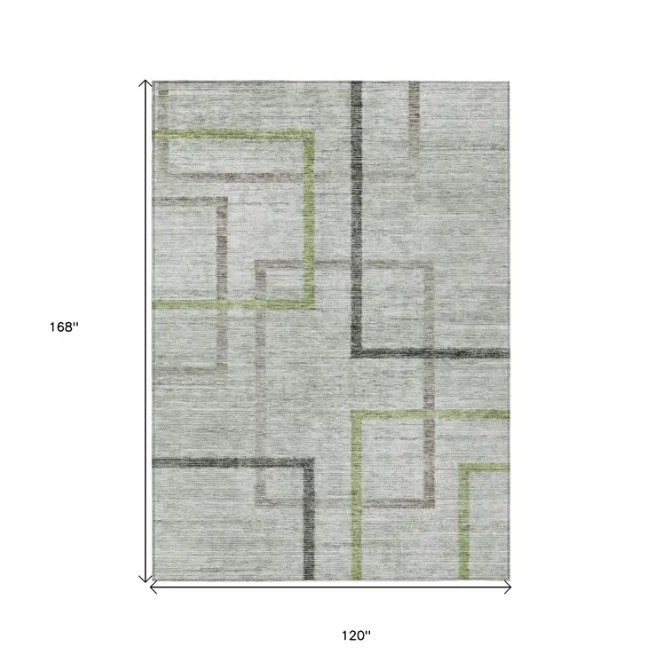 10' X 14' Green And Charcoal Geometric Washable Indoor Outdoor Area Rug